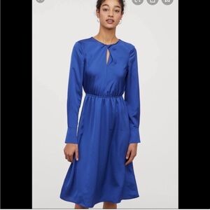 H&M Royal Blue A-Line Long Sleeve Satin Dress for Weddings